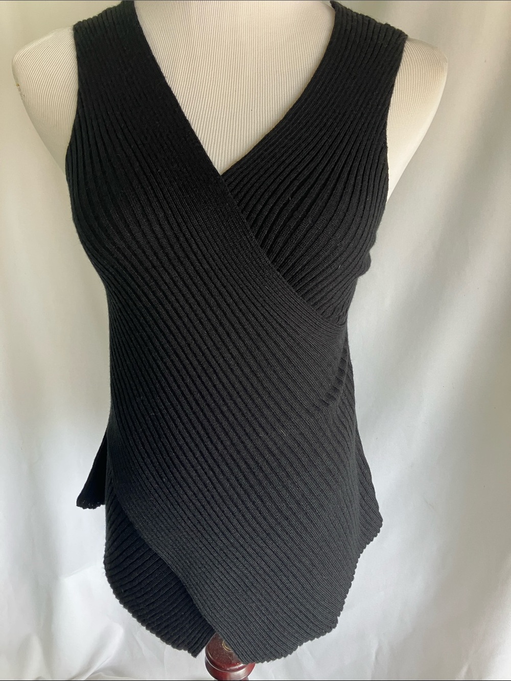Ribbed Black Wrap-Front Tank Top
